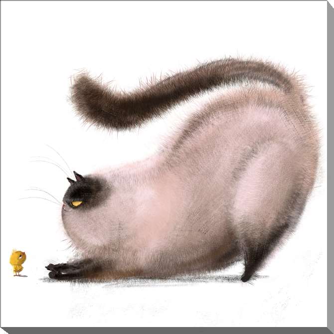 Картины на холсте Cartoon cat and bird