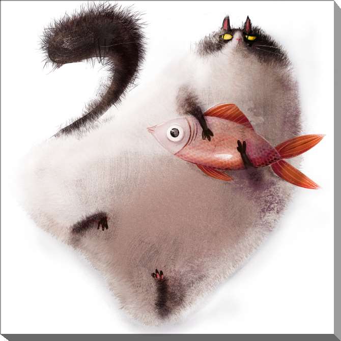 Картины на холсте Cartoon cat and fish