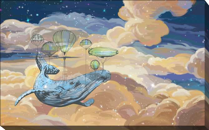 Картины на холсте Whale in the clouds with balloons
