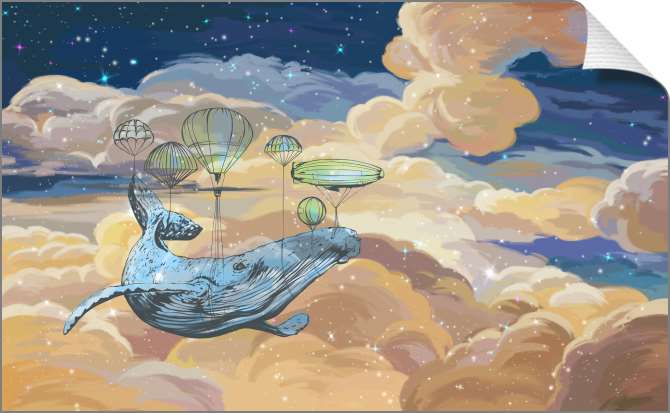 Картины на холсте Кит в облаках с воздушными шарами