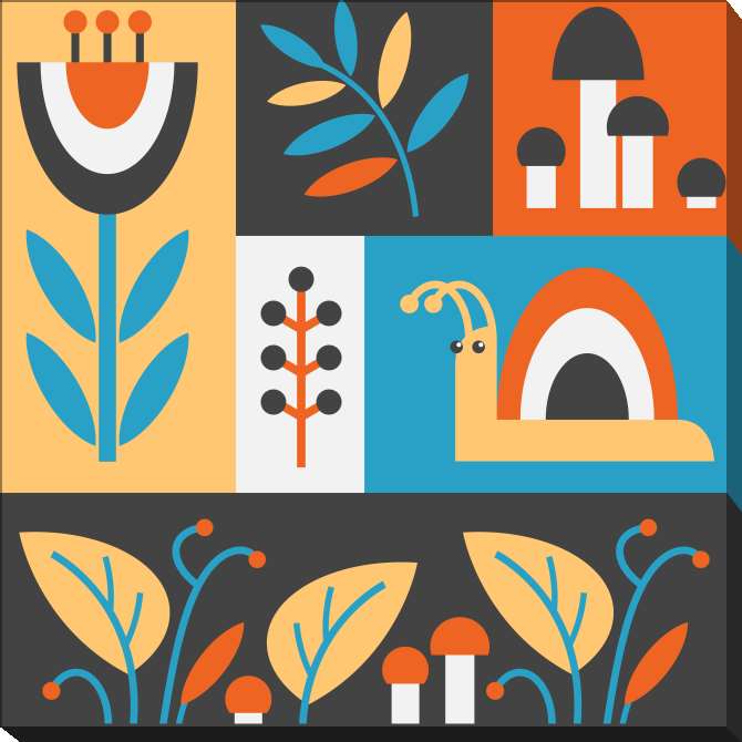 Картины на холсте Color composition with snail and mushrooms