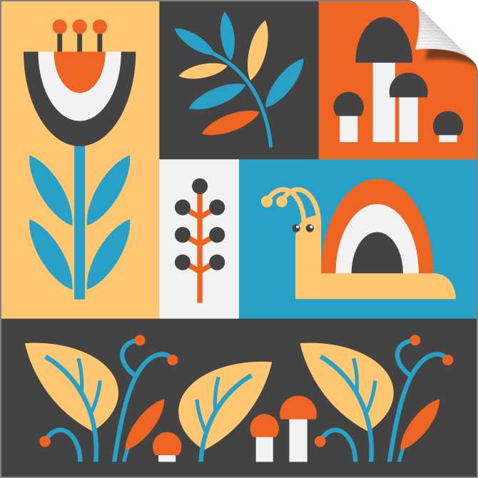 Картины на холсте Цветная композиция с улиткой и грибами