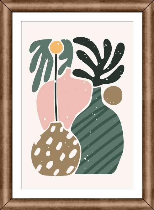 Репродукции картин Pink-green abstraction, vases with plants