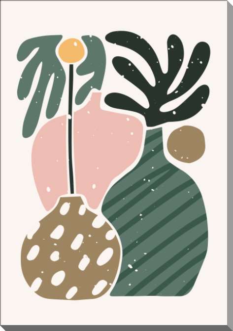 Картины на пластике, пеноркартоне Розово-зеленая абстракция, вазы с растениями