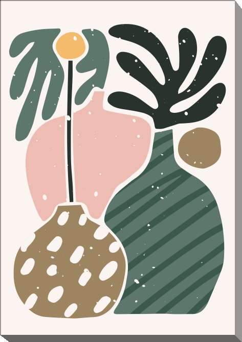 Картины на холсте Pink-green abstraction, vases with plants