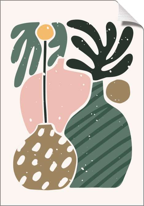 Картины на холсте Розово-зеленая абстракция, вазы с растениями