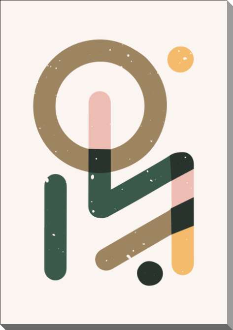 Картины на пластике, пеноркартоне Бежево-зеленая абстракция с линиями и кругом