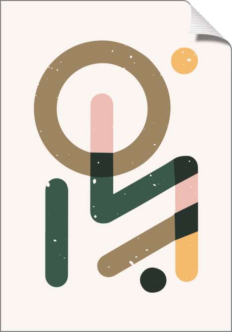 Картины на холсте Бежево-зеленая абстракция с линиями и кругом