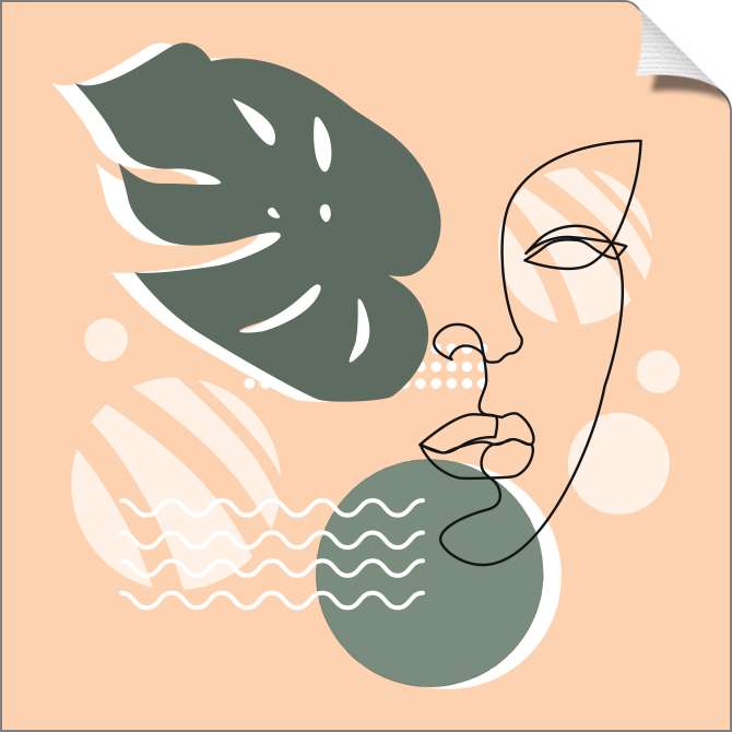 Картины на холсте Минималистична абстракция тропические листья и контур женского лица