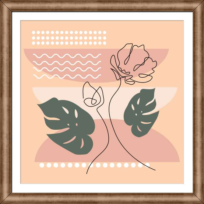 Репродукции картин The abstraction of tropical leaves and flower outlines is minimalistic