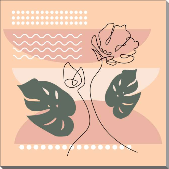 Картины на пластике, пеноркартоне Минималистична абстракция тропические листья и контуры цветов