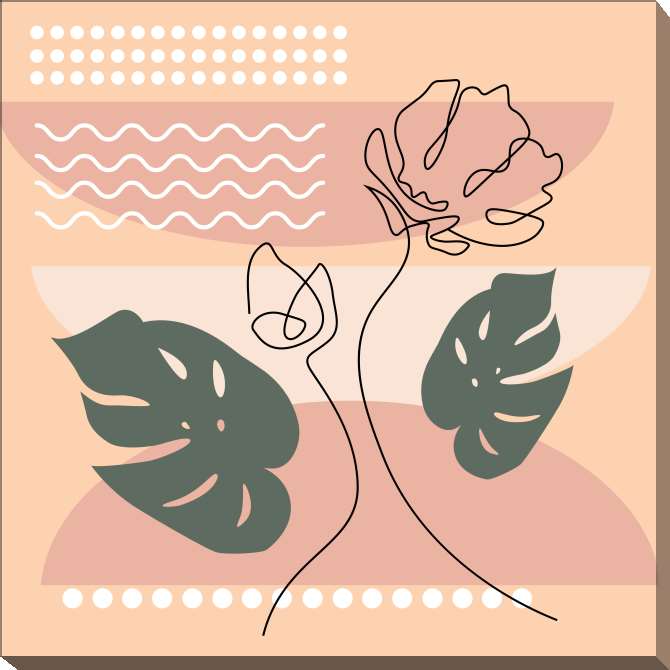 Картины на холсте The abstraction of tropical leaves and flower outlines is minimalistic