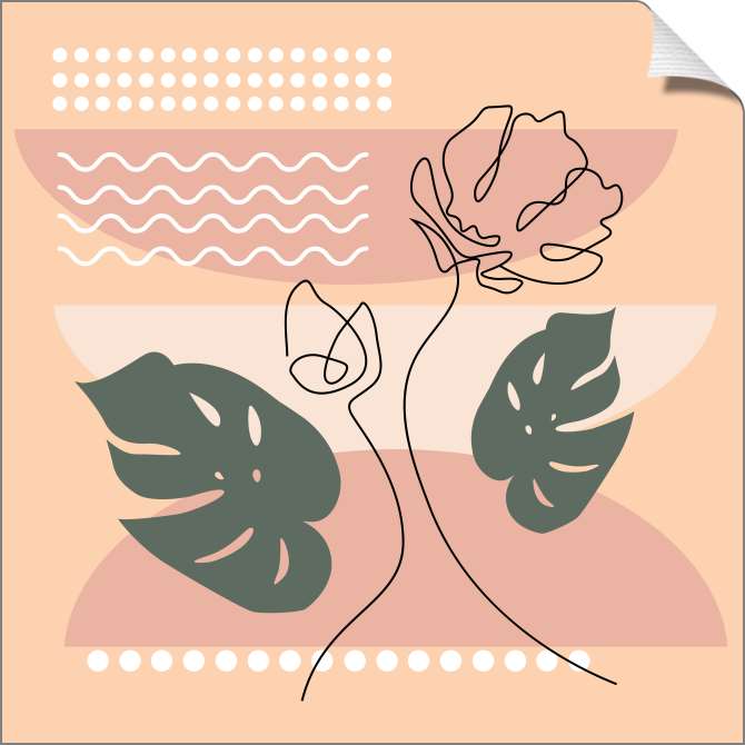 Картины на холсте Минималистична абстракция тропические листья и контуры цветов