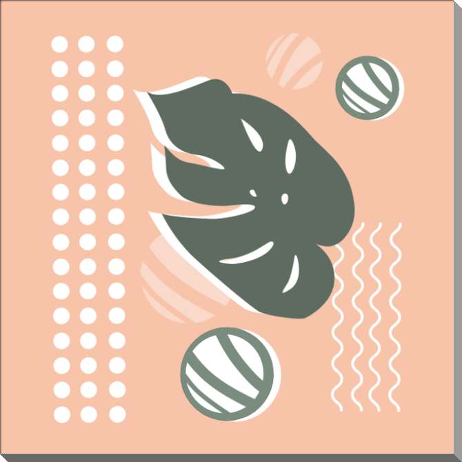 Картины на пластике, пеноркартоне Минималистична абстракция лист монстеры и линии