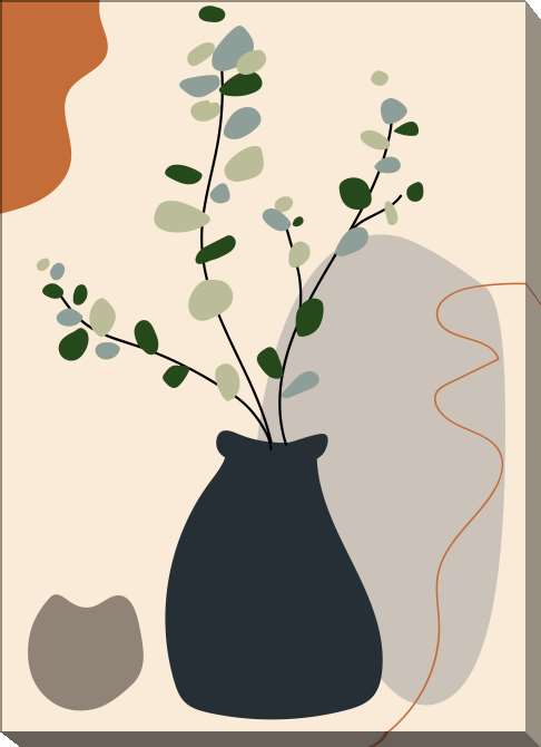 Картины на холсте The abstraction of green branches in a vase is minimalistic