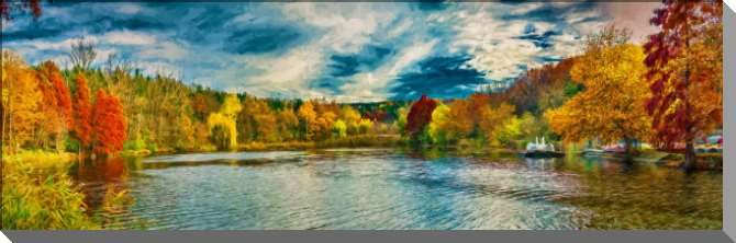 Картины на пластике, пеноркартоне Цифровой осенний пейзаж лесного озера