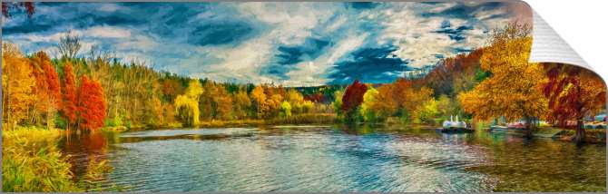 Картины на холсте Цифровой осенний пейзаж лесного озера