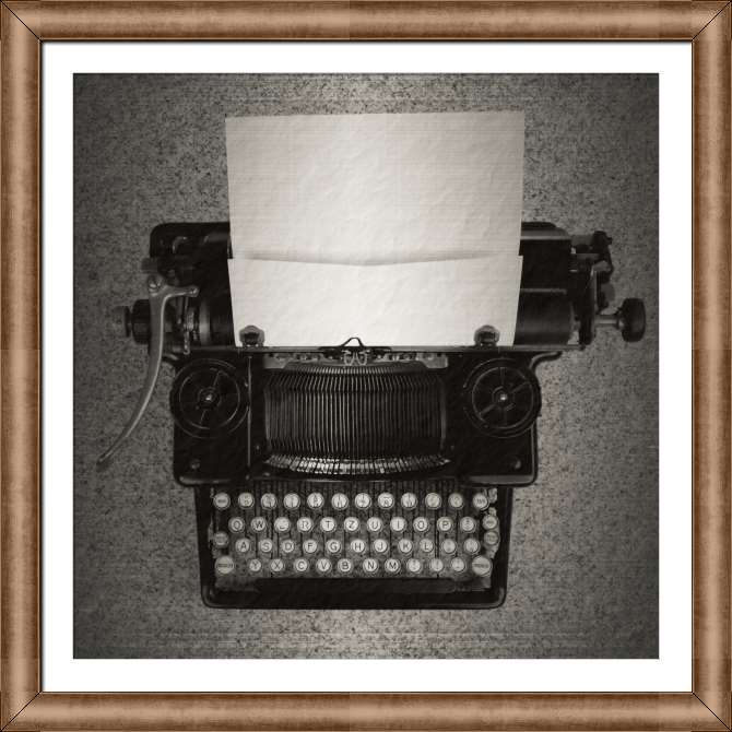 Reproductions of paintings An old typewriter with a sheet of paper