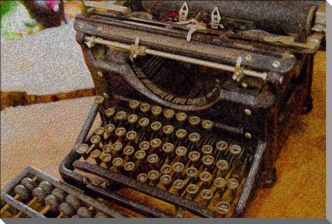 Картины на пластике, пеноркартоне Счеты и печатная машинка