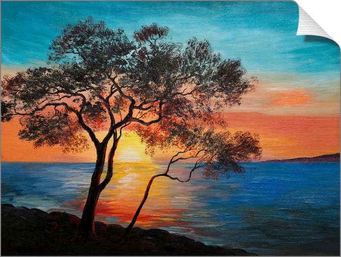 Картины на холсте Дерево у озера на закате