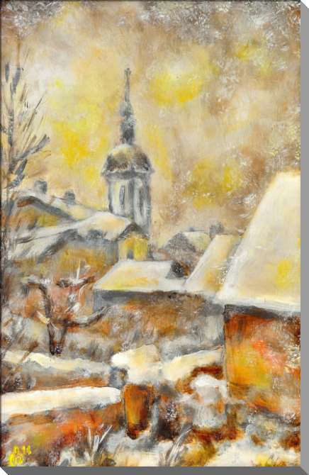 Картины на пластике, пеноркартоне Заснеженные крыши зимнего города