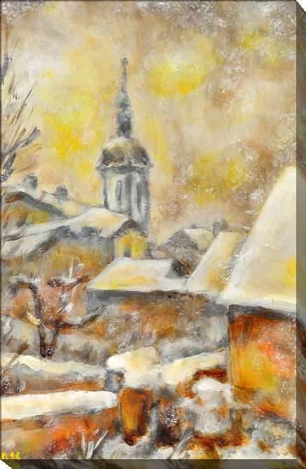 Картины на холсте Snow-covered roofs of a winter city