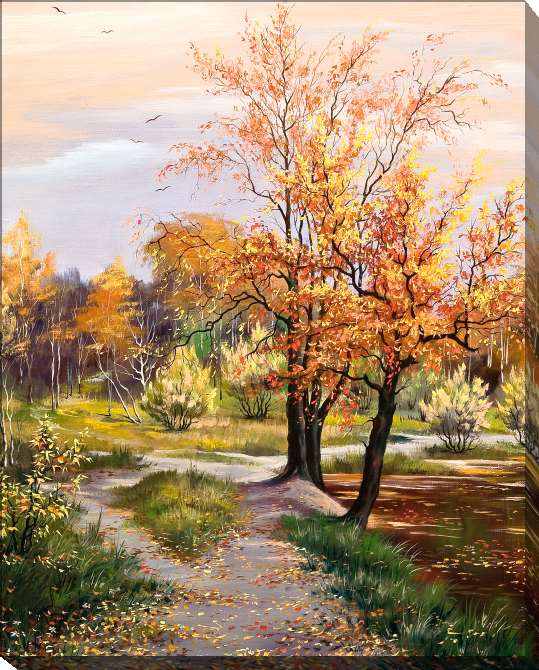 Картины на холсте Autumn trail along the lake