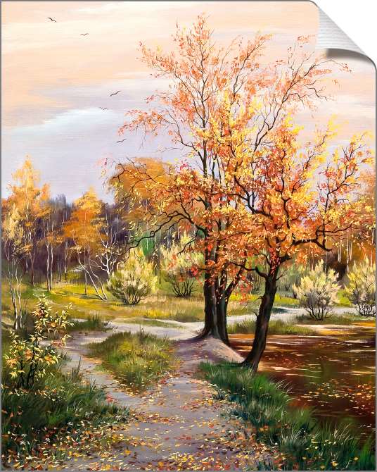 Картины на холсте Осенняя тропа вдоль озера