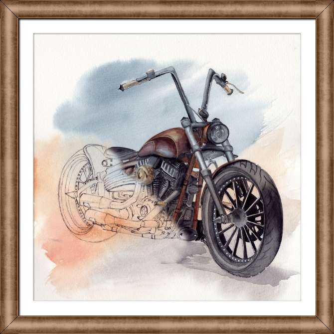 Репродукции картин Акварельная иллюстрация винтажного мотоцикла