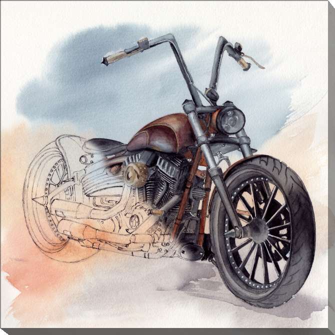 Картины на холсте Watercolor illustration of a vintage motorcycle