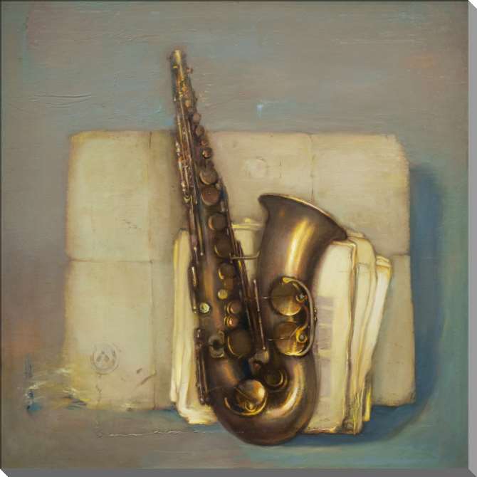 Картины на пластике, пеноркартоне Саксофон и старая бумага