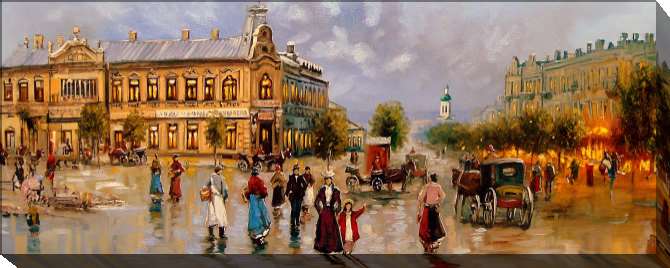 Картины на холсте Panorama of the street of an ancient European city