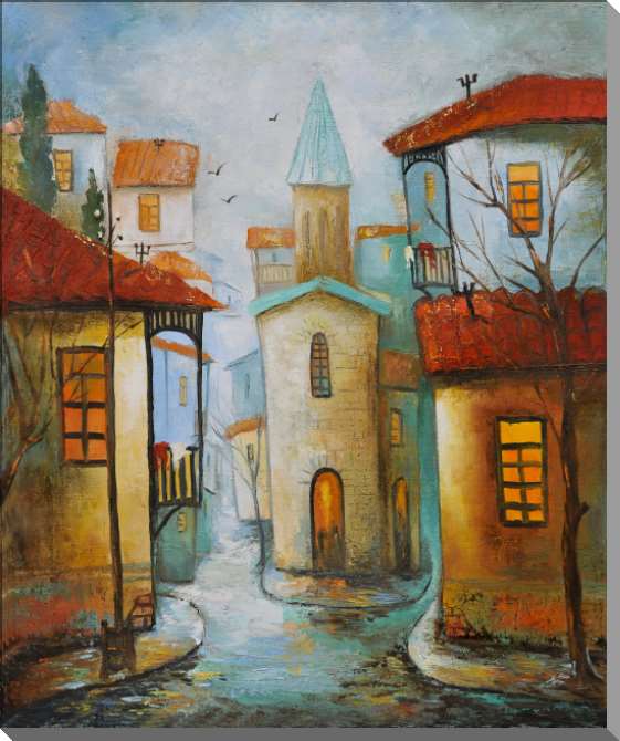 Картины на пластике, пеноркартоне Разноцветные дома старого города