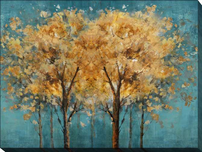 Картины на холсте Brown and gold trees on a turquoise background