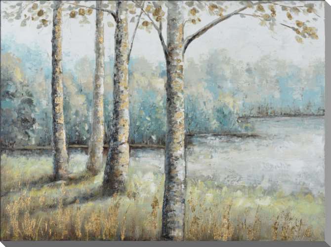 Картины на пластике, пеноркартоне Березовая роща у озера