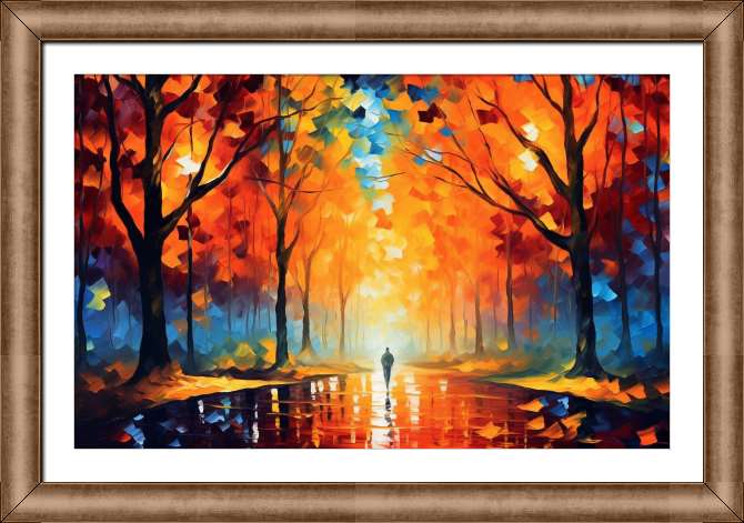 Репродукции картин Одинокая фигура на осенней аллее