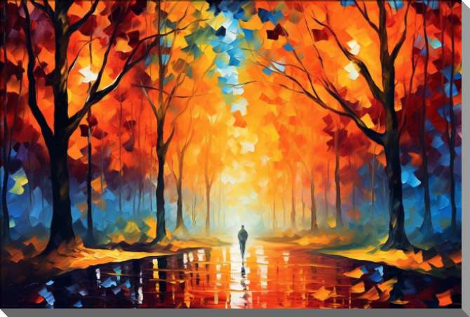 Картины на пластике, пеноркартоне Одинокая фигура на осенней аллее