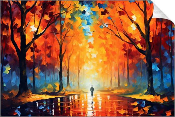 Картины на фотобумаге Одинокая фигура на осенней аллее