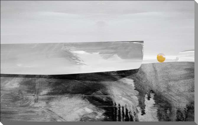 Картины на пластике, пеноркартоне Черно-белая композиция с желтым кругом