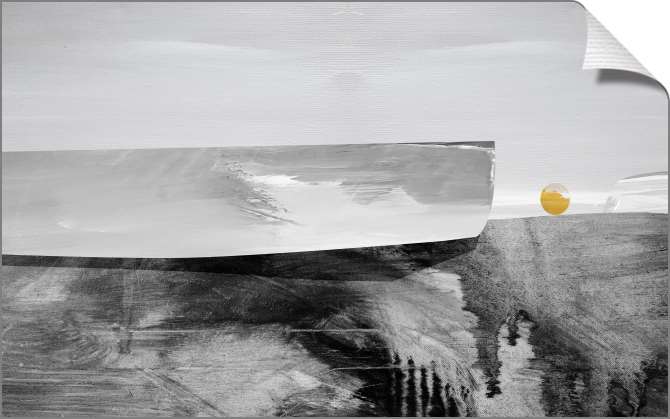 Картины на фотобумаге Черно-белая композиция с желтым кругом