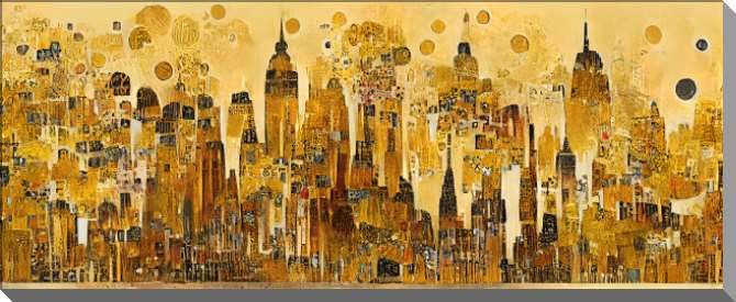 Картины на пластике, пеноркартоне Городской пейзаж в стиле Густава Климта