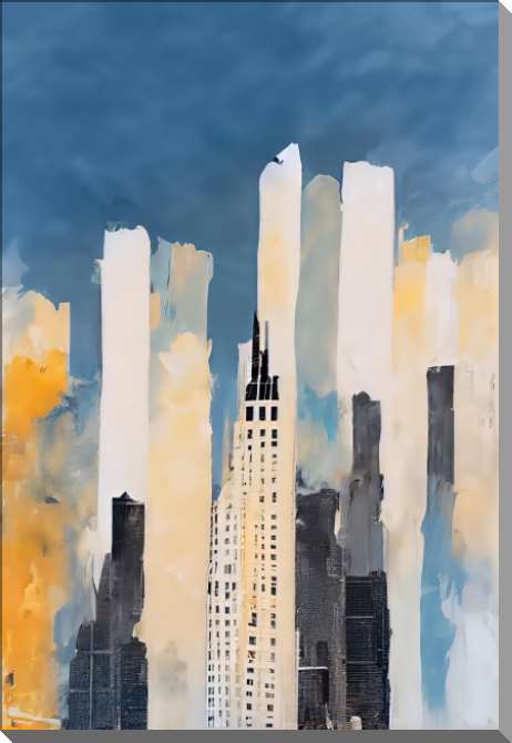Картины на пластике, пеноркартоне Небоскребы Нью-Йорка на фоне голубого неба