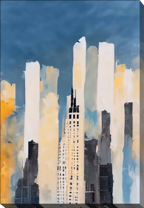 Paintings on canvas New York skyscrapers against a blue sky
