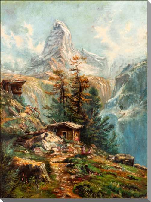 Картины на пластике, пеноркартоне Деревянный дом в горах