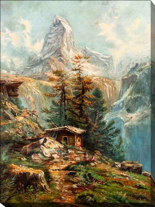 Paintings on canvas Wooden house in the mountains