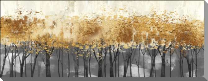 Картины на пластике, пеноркартоне Серые деревья с золотой кроной