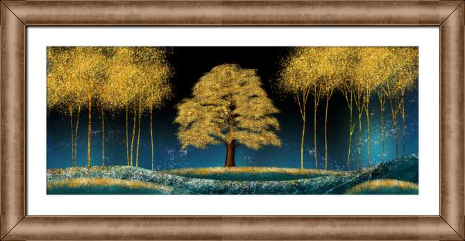 Репродукции картин Золотые деревья на синем фоне
