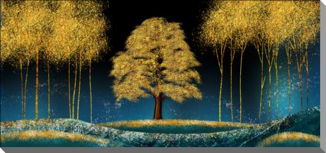 Картины на пластике, пеноркартоне Золотые деревья на синем фоне