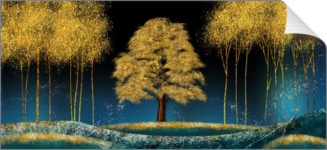 Картины на фотобумаге Золотые деревья на синем фоне