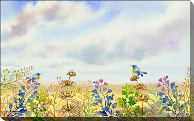 Paintings on canvas Spring illustrations with birds